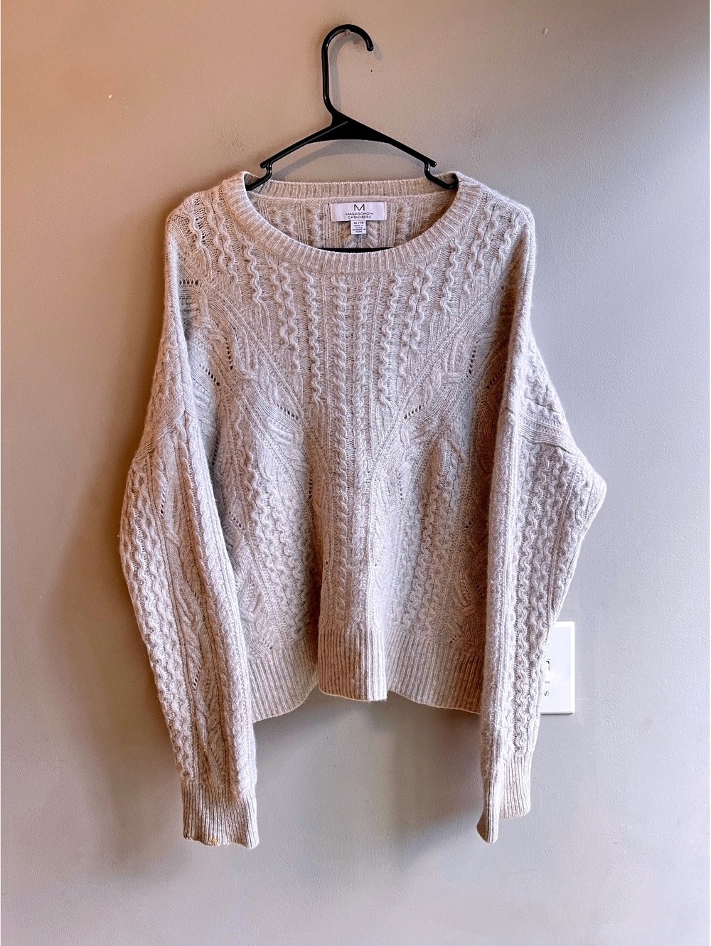 Magaschoni 100% Cashmere Cable Knit Crewneck Sweater Heather Grey XL